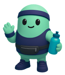 Avatar virtual segurando uma garrafa e acenando